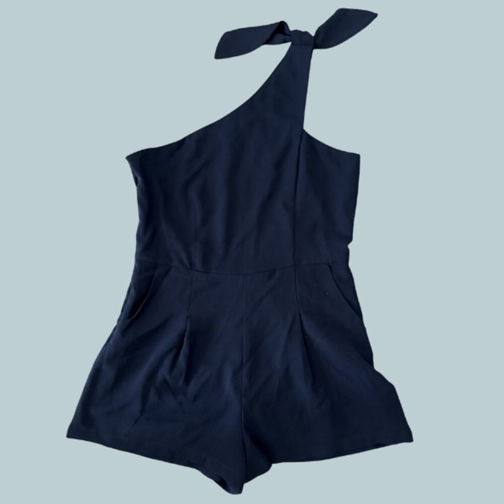 TCEC Navy Blue One Shoulder Tie Romper Shorts Size Large Pockets